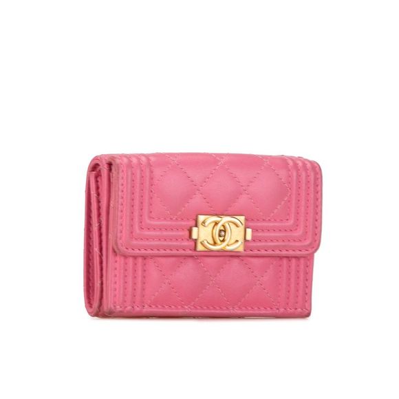 Pre Loved Chanel Boy Card Holder Wallet Women Pink Short Wallets - Picture 2 of 8